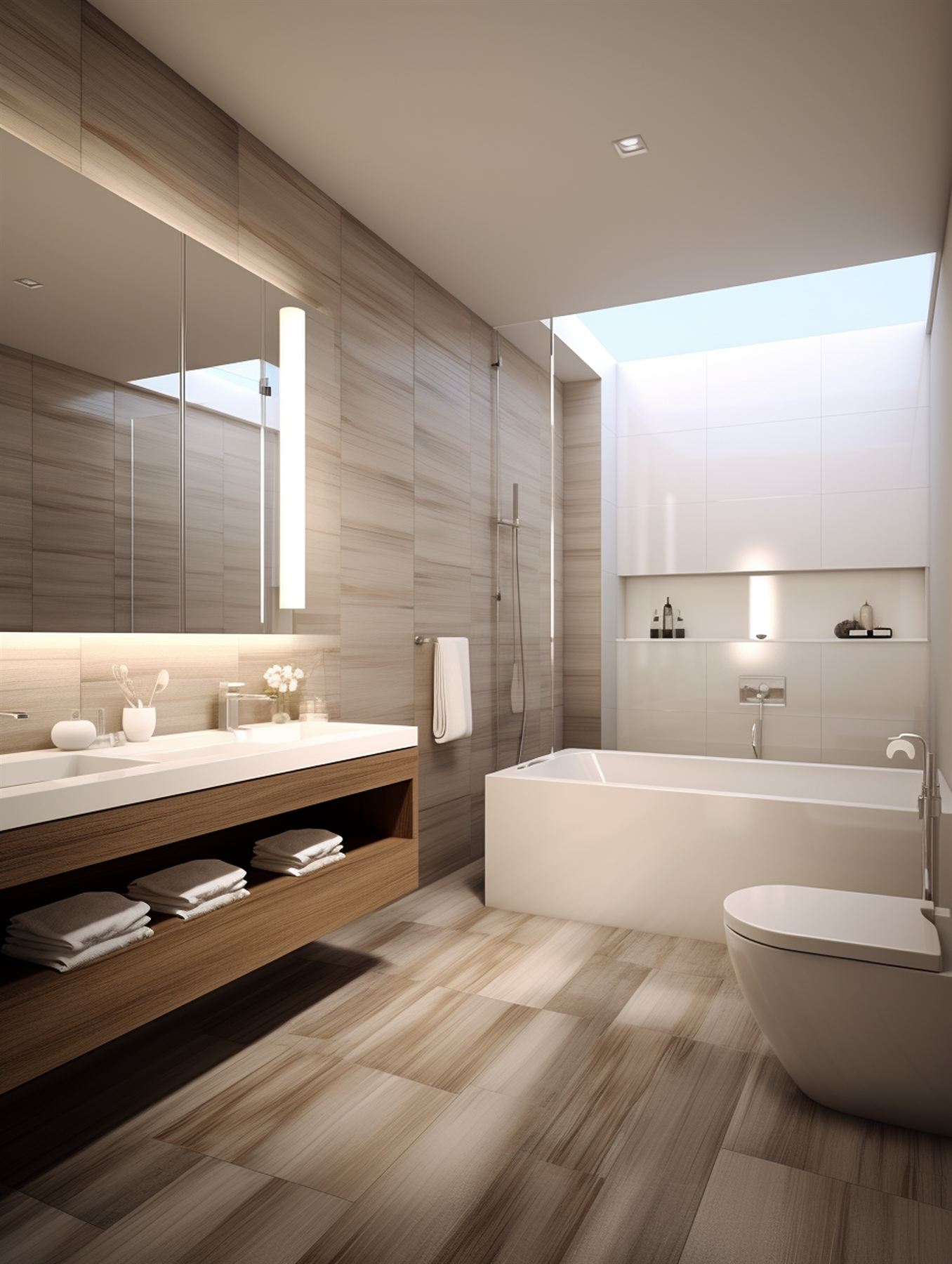 Bagno moderno con rivestimento in legno — MG Impresa Edile Lombardia